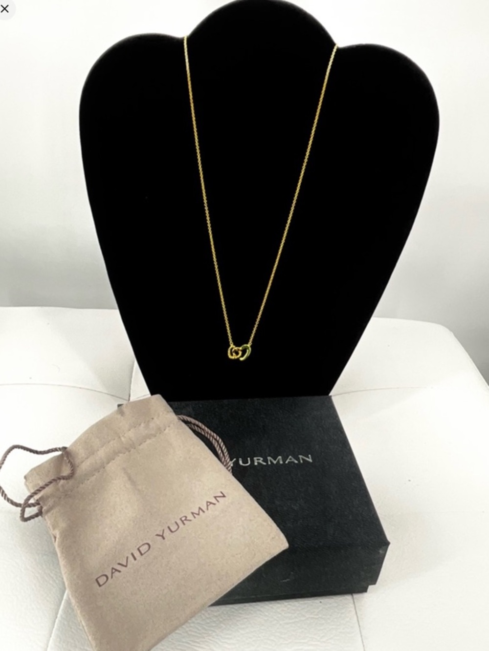 David Yurman Sterling Silver Gold Double Heart Knot Pendant Necklace 18”